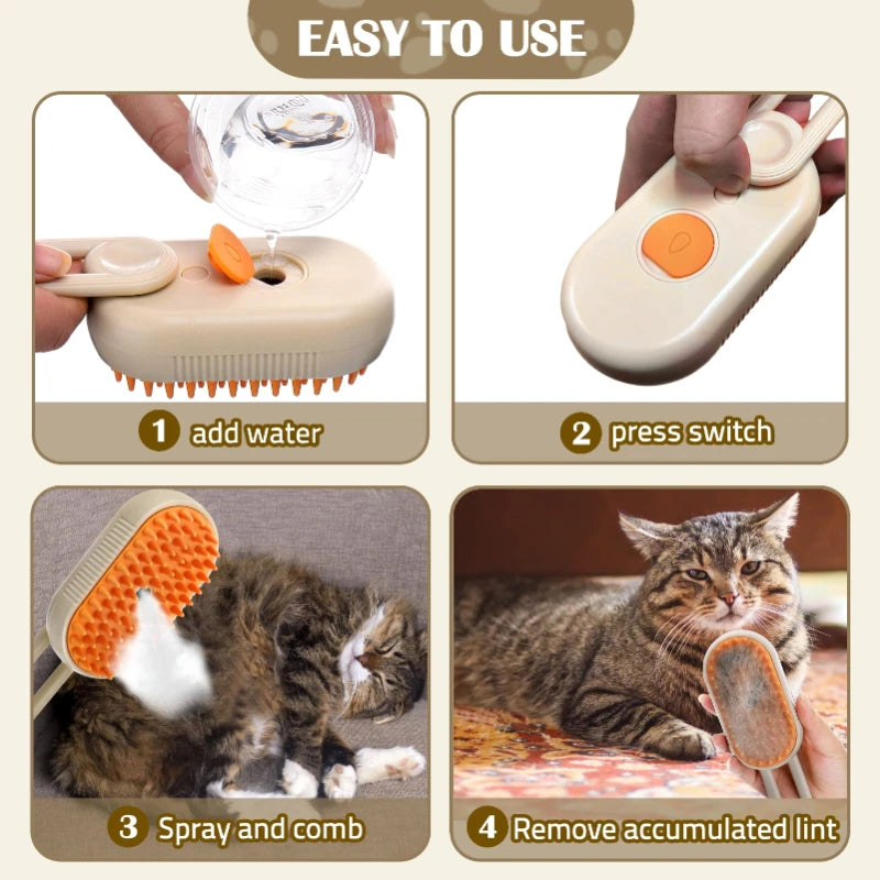 3-in-1 Steam Brush for Cats & Dogs